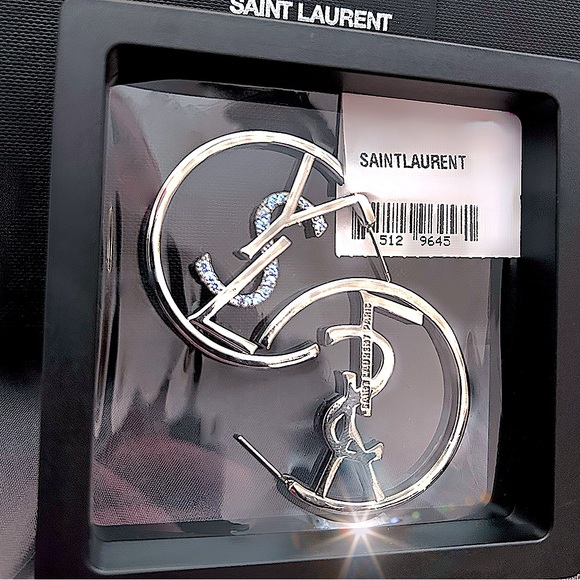 Authentic YSL Saint Laurent Monogram-Hoop Logo Earring Set - Picture 9 of 17